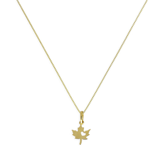 9ct Gold Leaf w Cut Out Heart Pendant Necklace 16 - 20 Inches