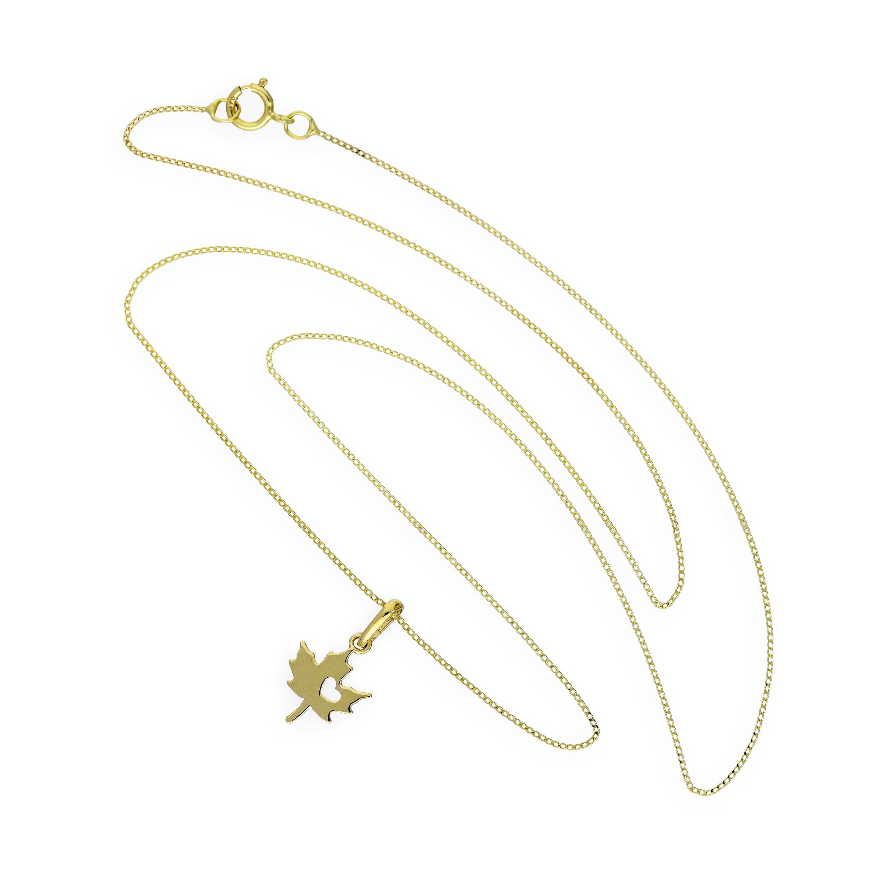 9ct Gold Leaf w Cut Out Heart Pendant Necklace 16 - 20 Inches
