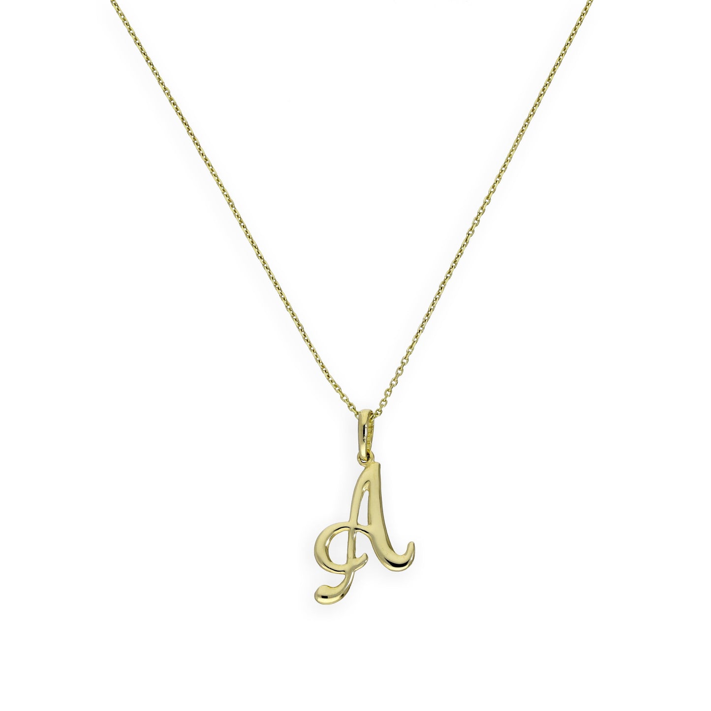 9ct Gold Fancy Calligraphy Script Letter A Pendant Necklace 16 - 20 Inches
