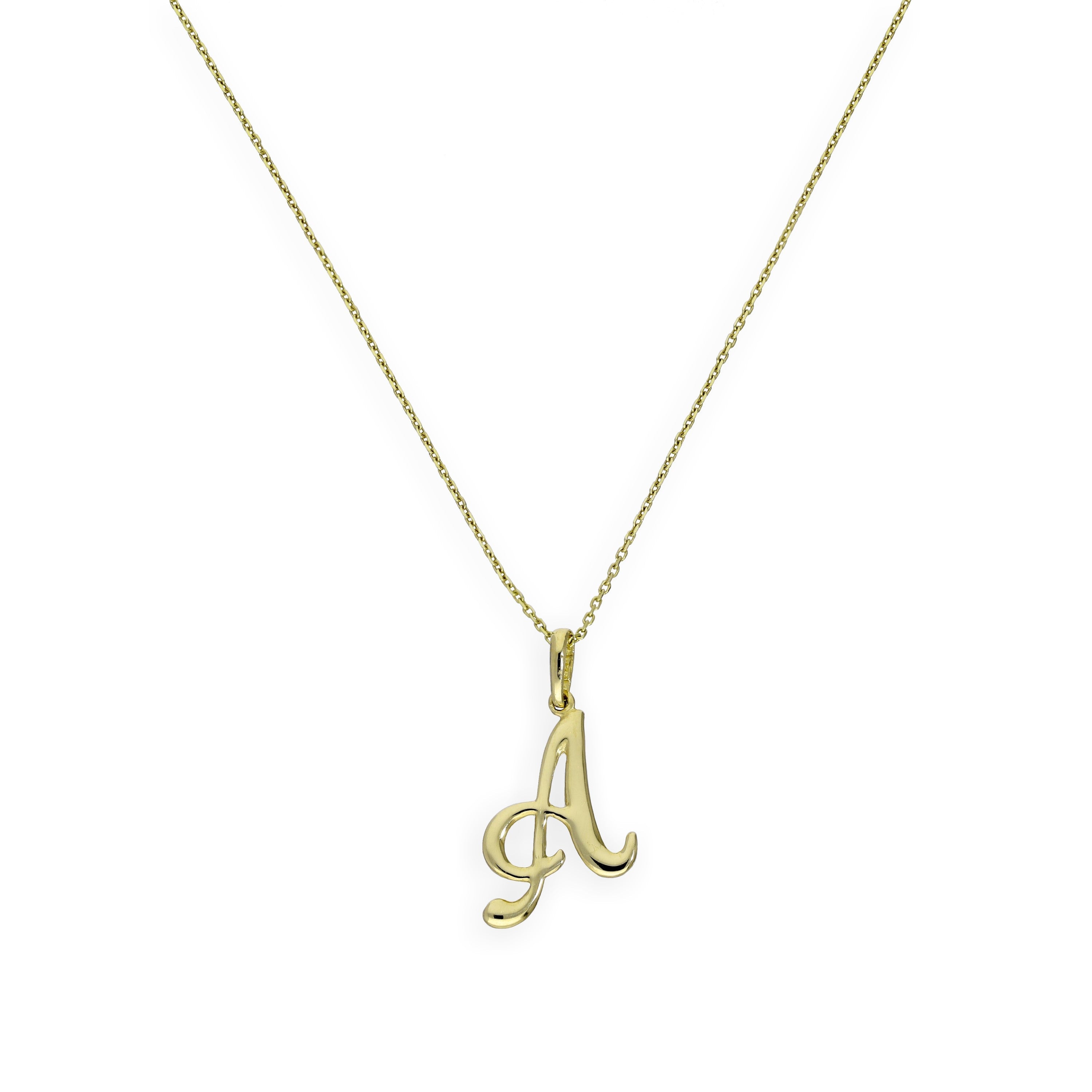 9ct Gold Fancy Calligraphy Script Letter A Pendant Necklace 16 - 20 Inches