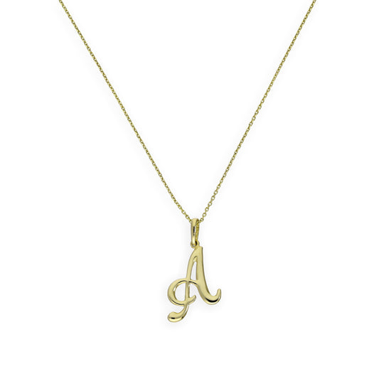 9ct Gold Fancy Calligraphy Script Letter A Pendant Necklace 16 - 20 Inches