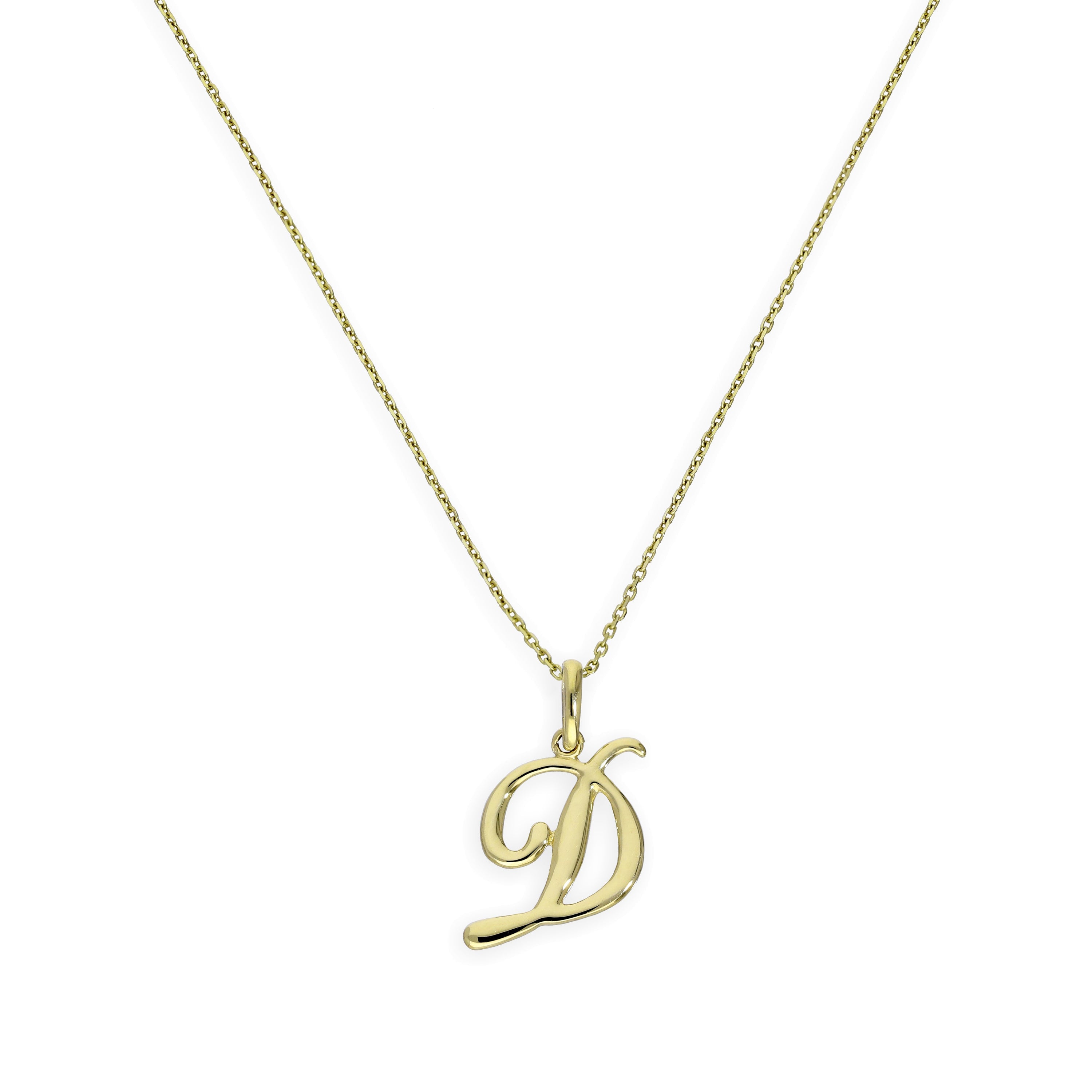 9ct Gold Fancy Calligraphy Script Letter D Pendant Necklace 16 - 20 Inches