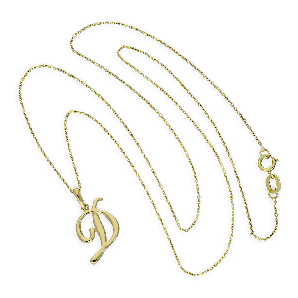 9ct Gold Fancy Calligraphy Script Letter D Pendant Necklace 16 - 20 Inches