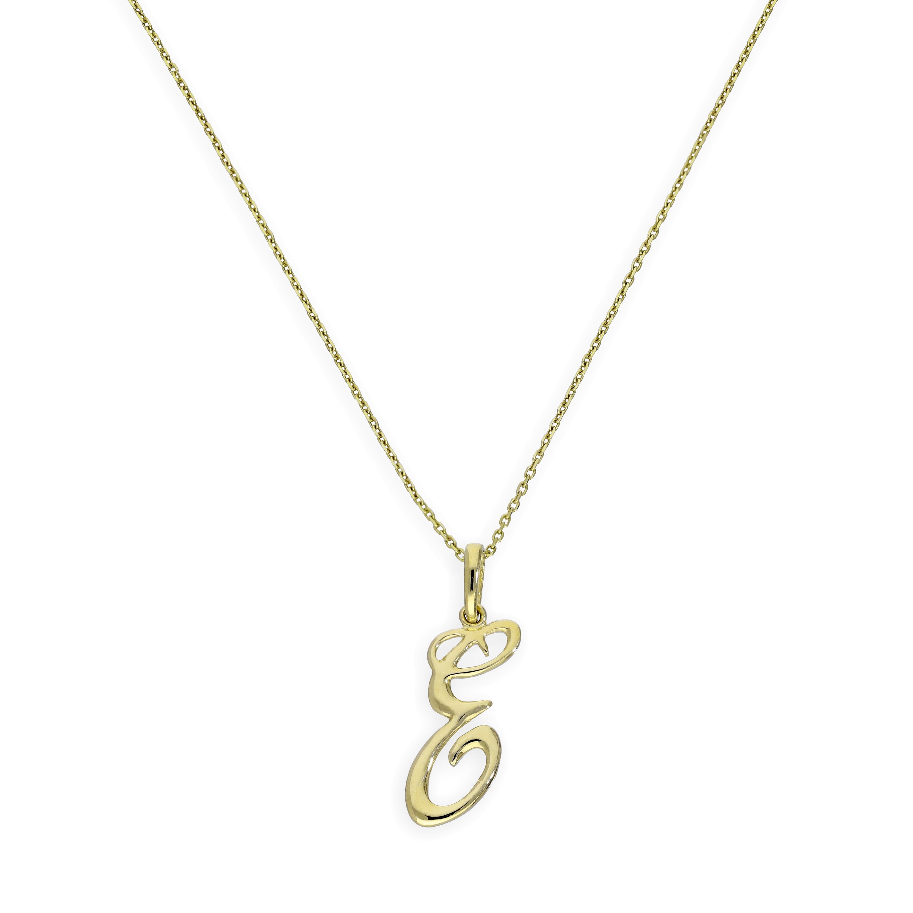 9ct Gold Fancy Calligraphy Script Letter E Pendant Necklace 16 - 20 Inches