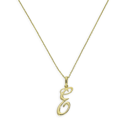 9ct Gold Fancy Calligraphy Script Letter E Pendant Necklace 16 - 20 Inches