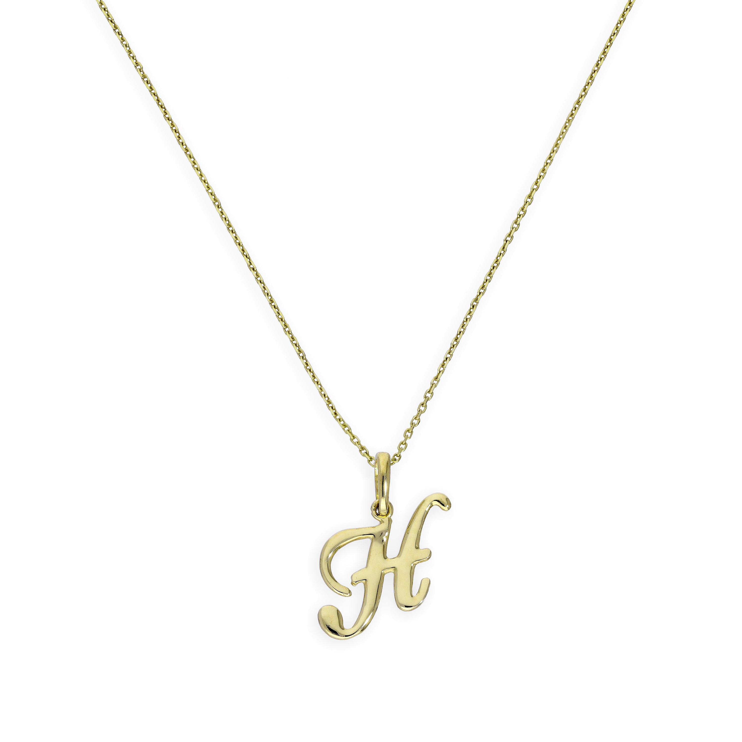 9ct Gold Fancy Calligraphy Script Letter H Pendant Necklace 16 - 20 ...