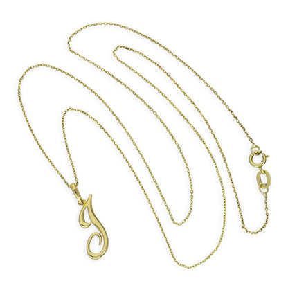 9ct Gold Fancy Calligraphy Script Letter J Pendant Necklace 16 - 20 Inches
