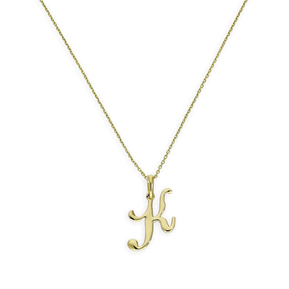 9ct Gold Fancy Calligraphy Script Letter K Pendant Necklace 16 - 20 Inches