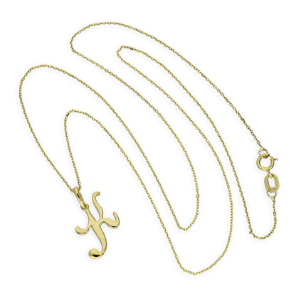 9ct Gold Fancy Calligraphy Script Letter K Pendant Necklace 16 - 20 Inches