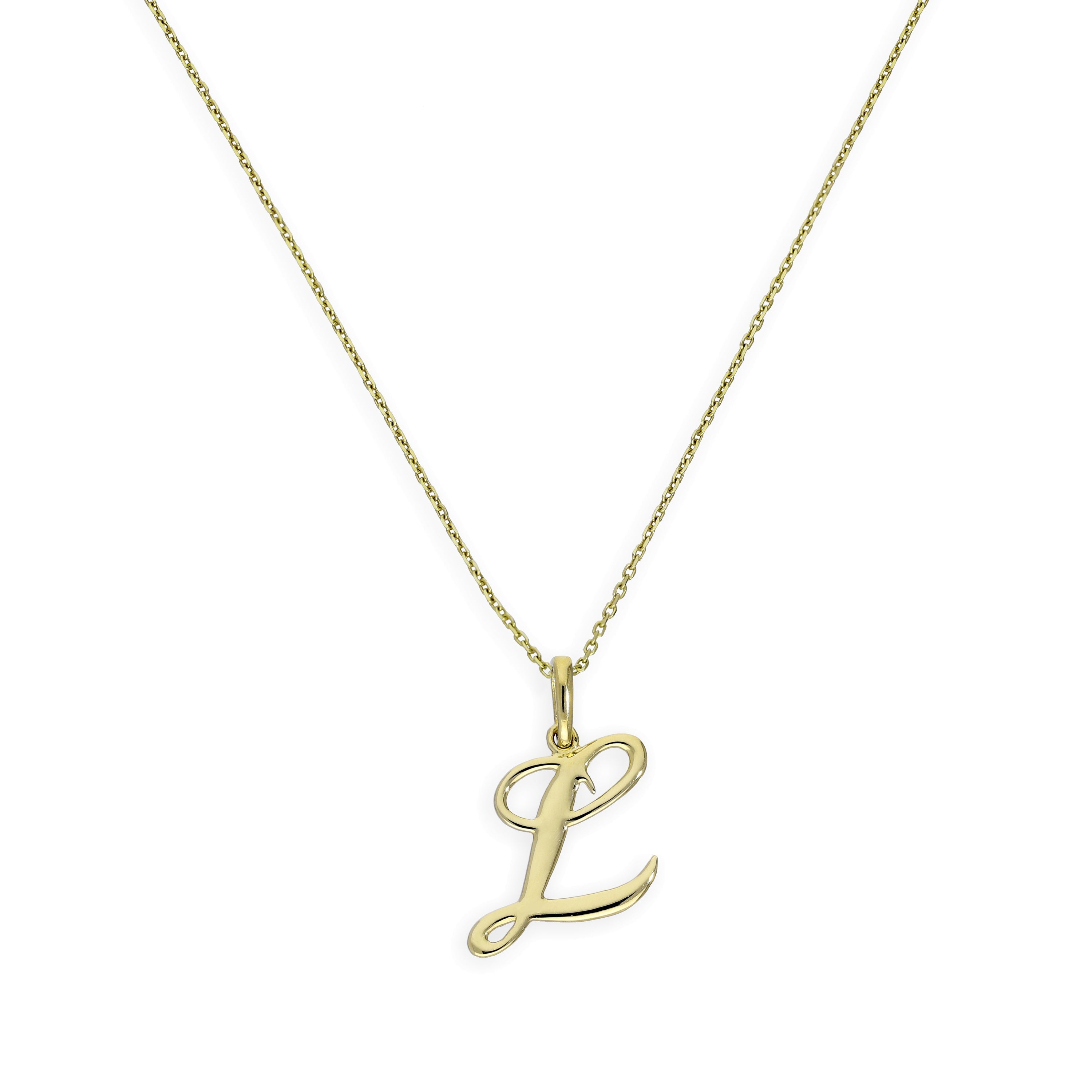 9ct Gold Fancy Calligraphy Script Letter L Pendant Necklace 16 - 20 Inches