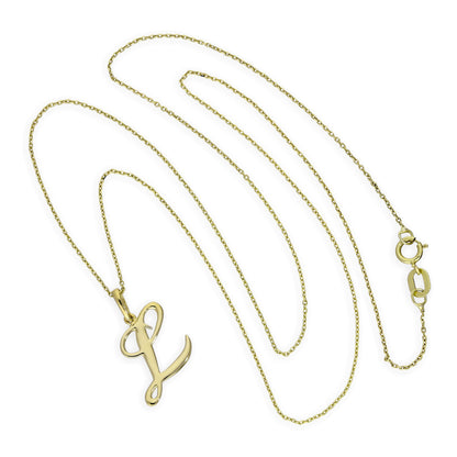 9ct Gold Fancy Calligraphy Script Letter L Pendant Necklace 16 - 20 Inches