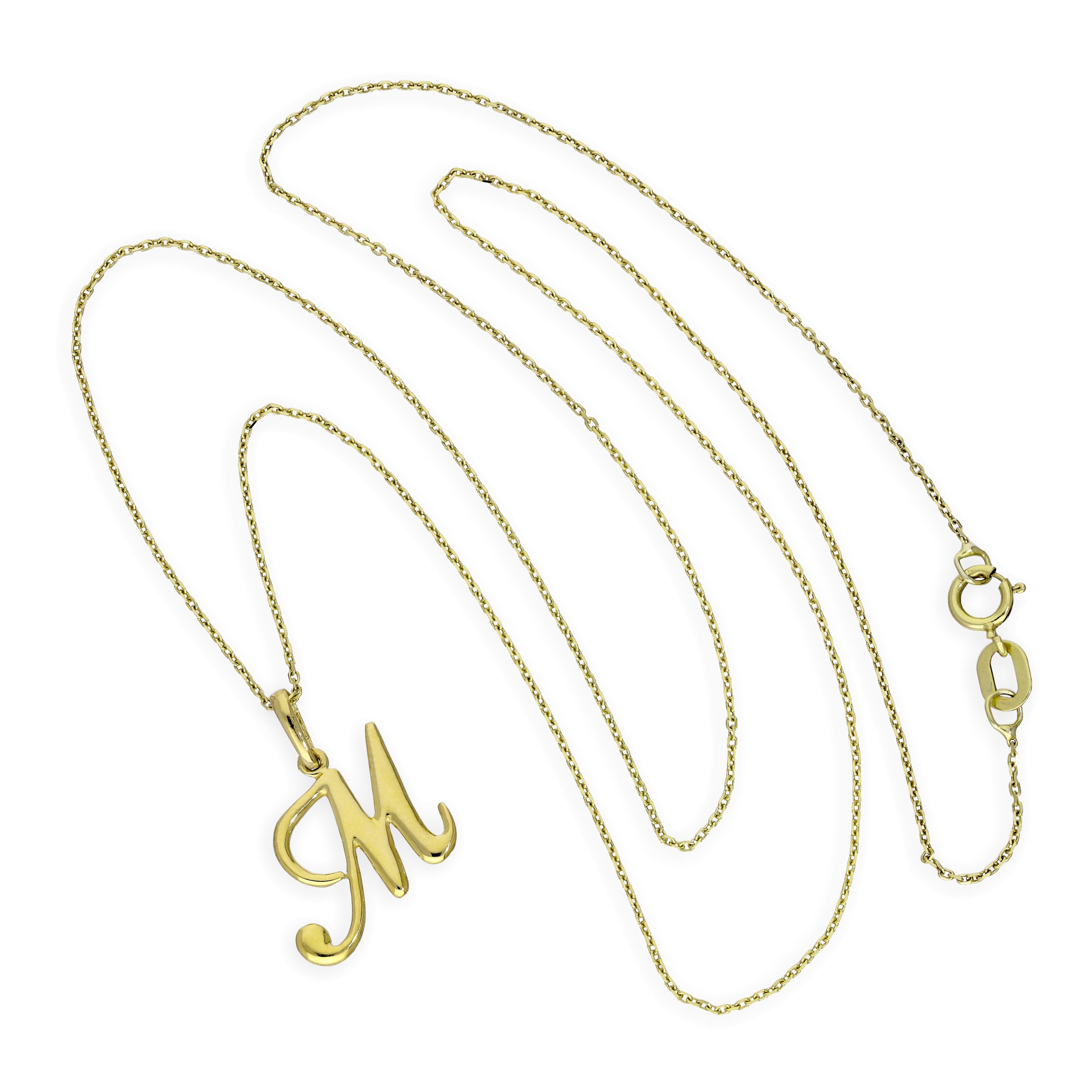 9ct Gold Fancy Calligraphy Script Letter M Pendant Necklace 16 - 20 Inches