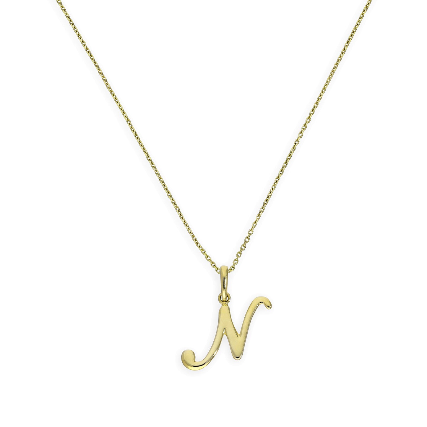 9ct Gold Fancy Calligraphy Script Letter N Pendant Necklace 16 - 20 Inches