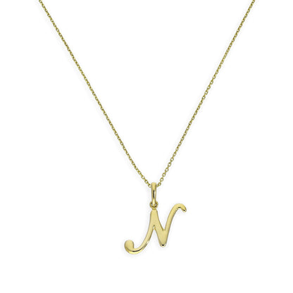 9ct Gold Fancy Calligraphy Script Letter N Pendant Necklace 16 - 20 Inches