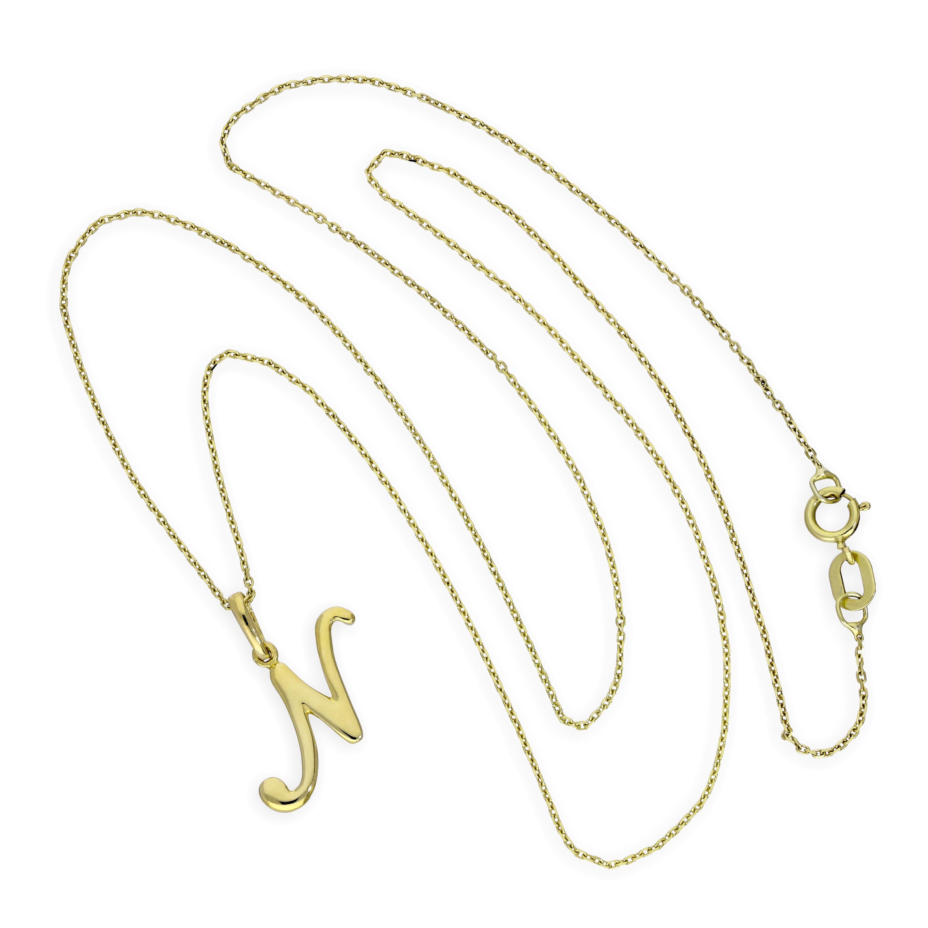 9ct Gold Fancy Calligraphy Script Letter N Pendant Necklace 16 - 20 Inches