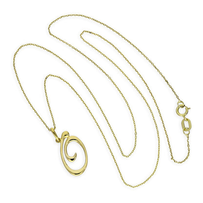 9ct Gold Fancy Calligraphy Script Letter O Pendant Necklace 16 - 20 Inches