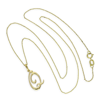 9ct Gold Fancy Calligraphy Script Letter Q Pendant Necklace 16 - 20 Inches
