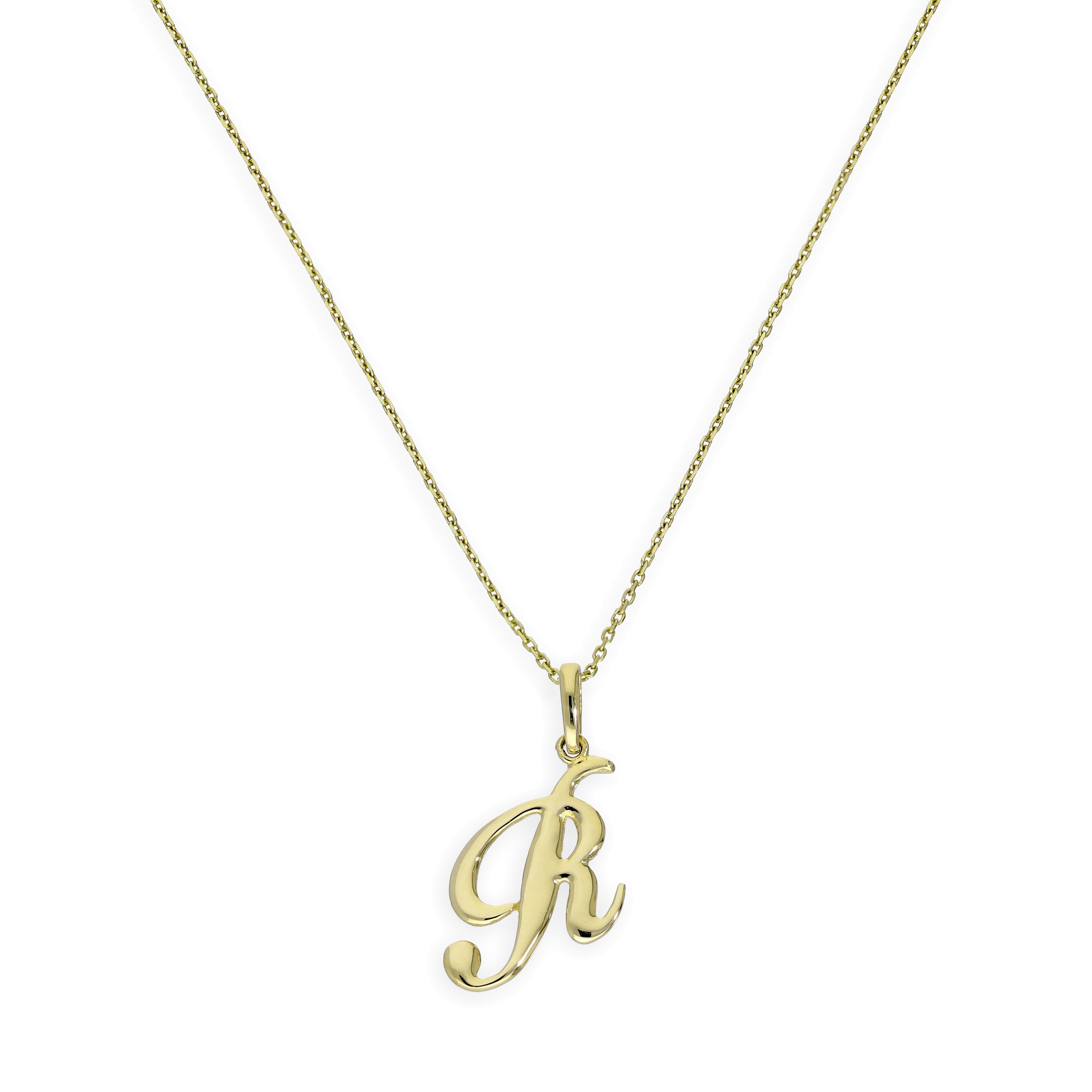9ct Gold Fancy Calligraphy Script Letter R Pendant Necklace 16 - 20 Inches