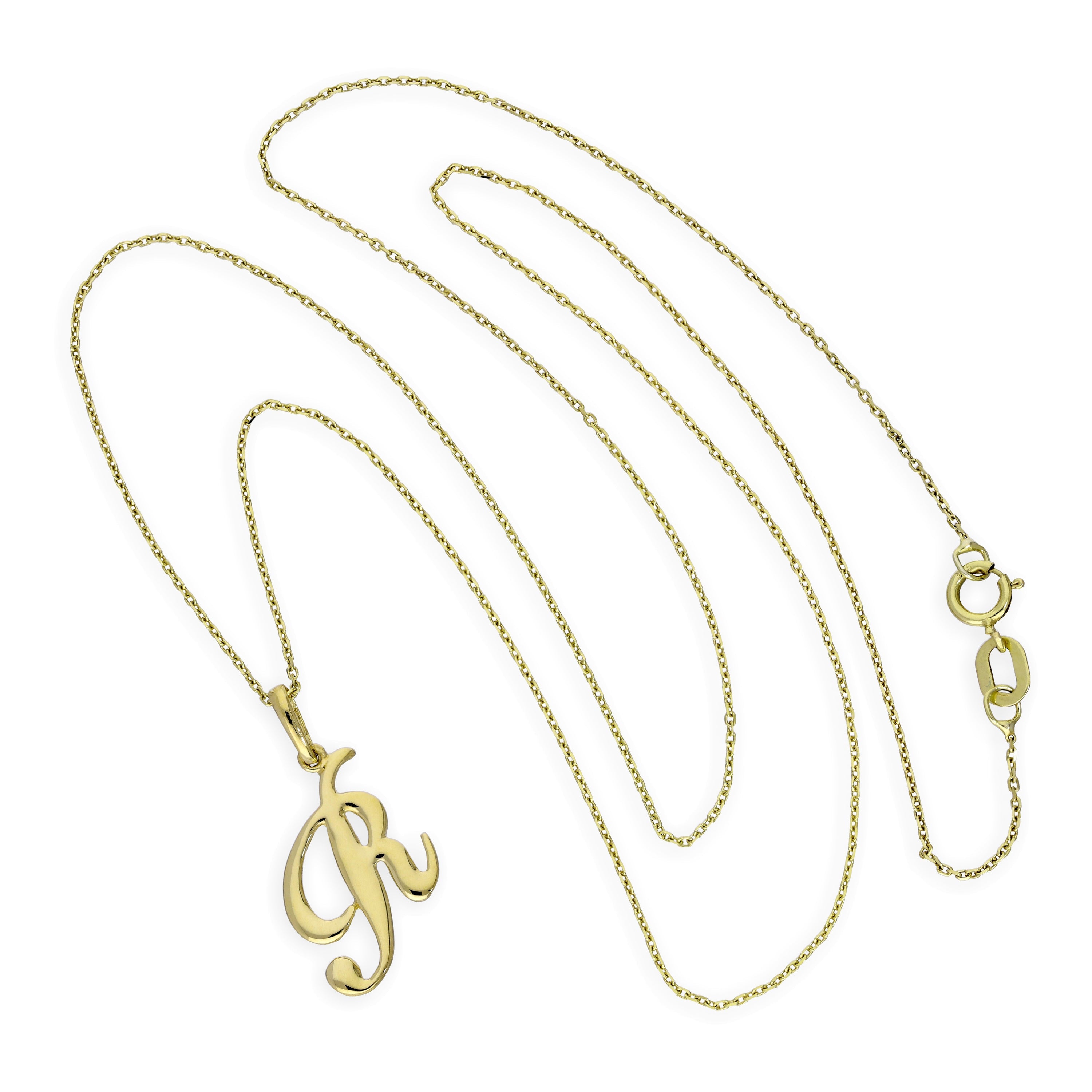 9ct Gold Fancy Calligraphy Script Letter R Pendant Necklace 16 - 20 Inches