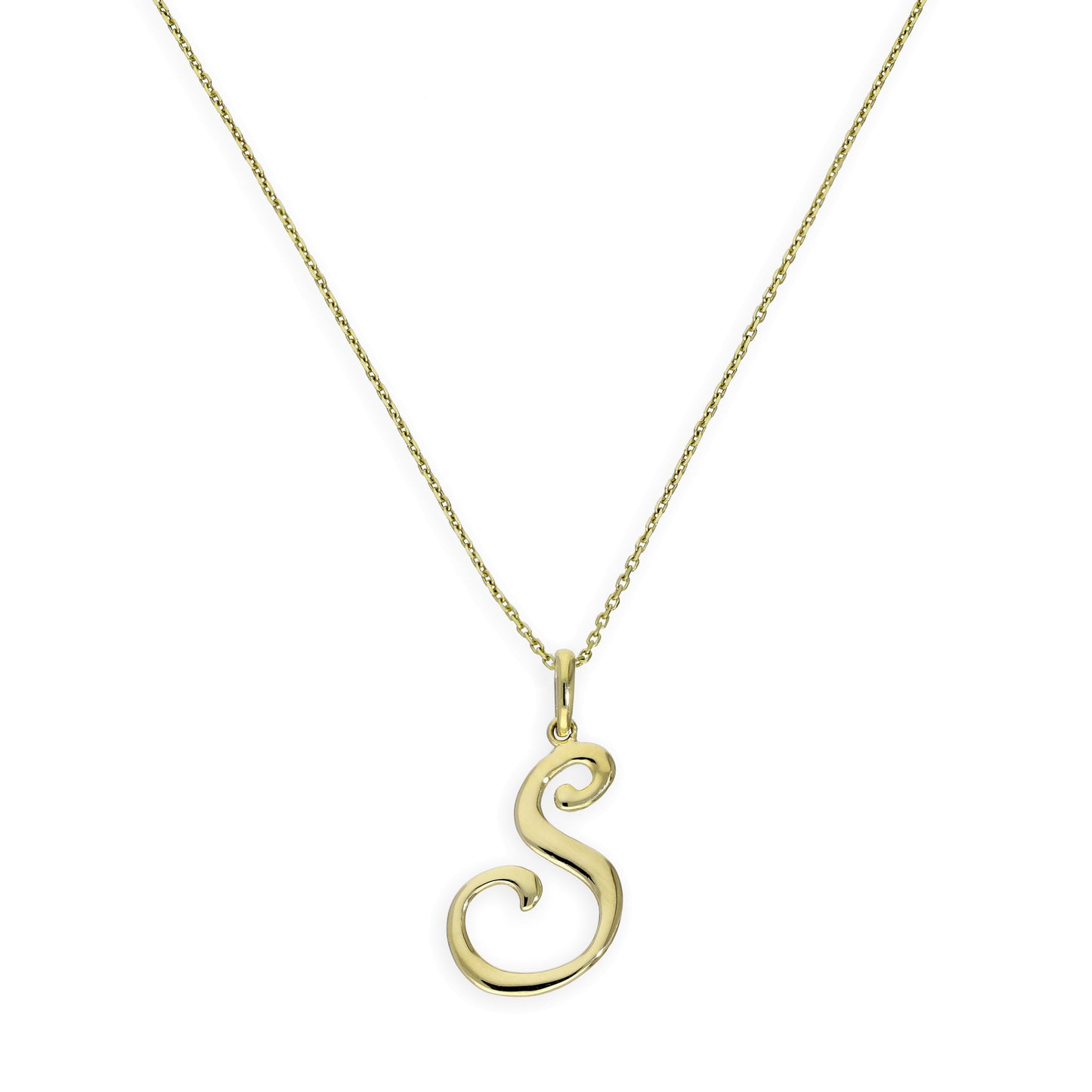 9ct Gold Fancy Calligraphy Script Letter S Pendant Necklace 16 - 20 Inches