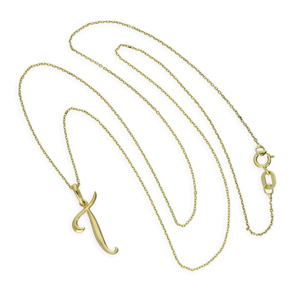 9ct Gold Fancy Calligraphy Script Letter T Pendant Necklace 16 - 20 Inches