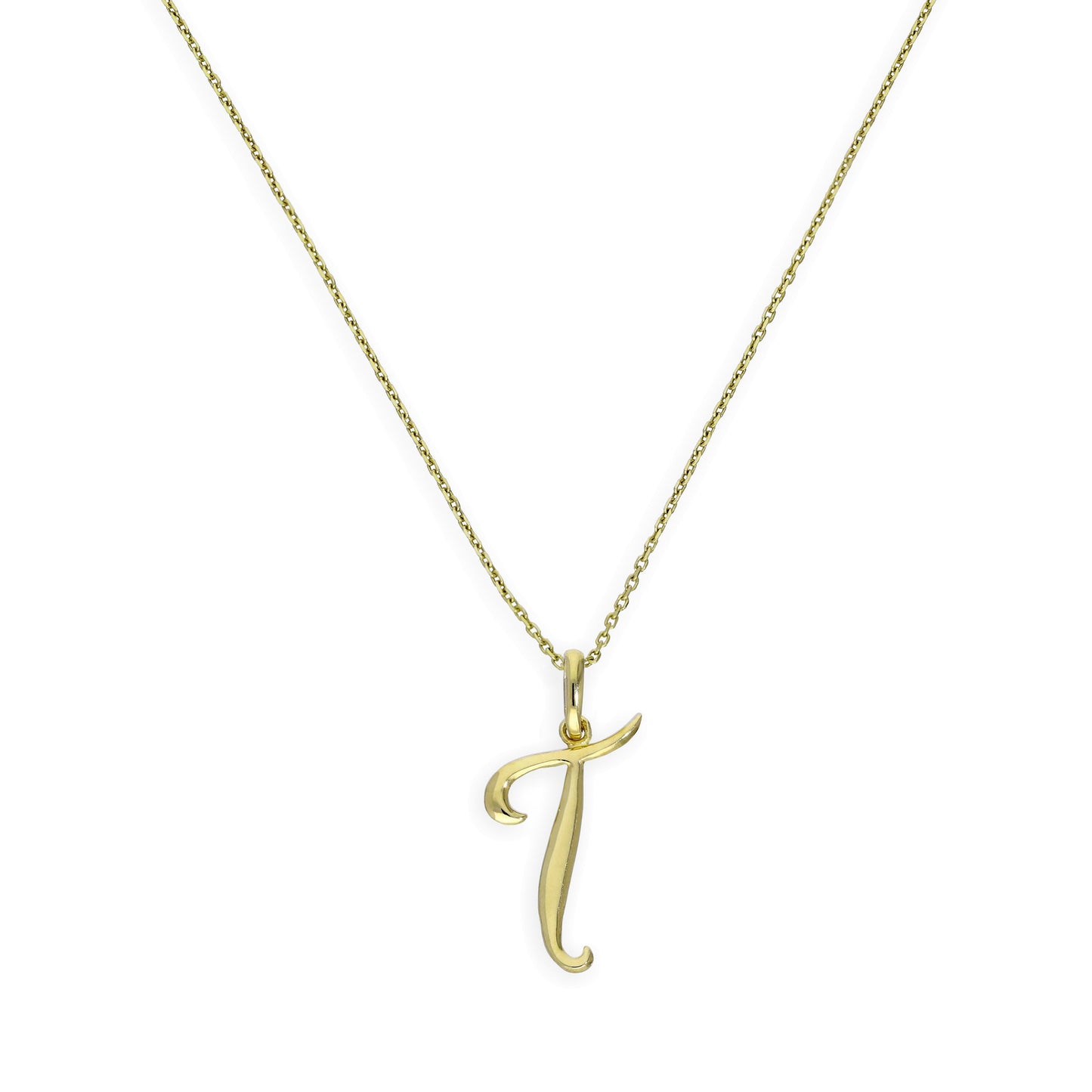 9ct Gold Fancy Calligraphy Script Letter T Pendant Necklace 16 - 20 Inches