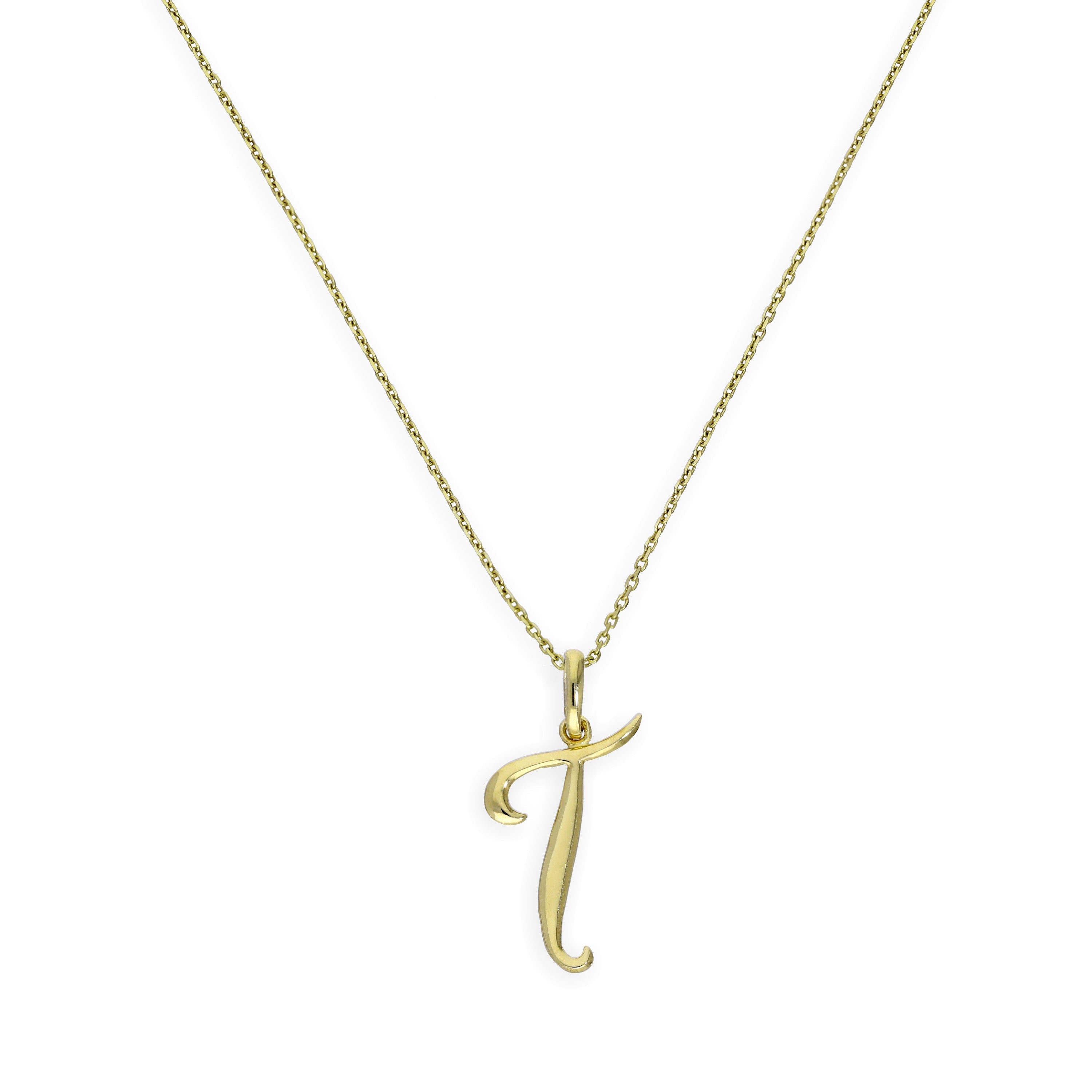 9ct Gold Fancy Calligraphy Script Letter T Pendant Necklace 16 - 20 Inches