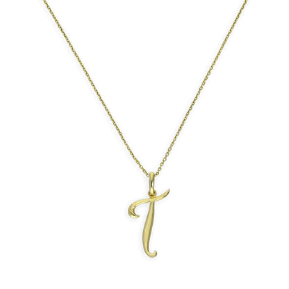 9ct Gold Fancy Calligraphy Script Letter T Pendant Necklace 16 - 20 Inches