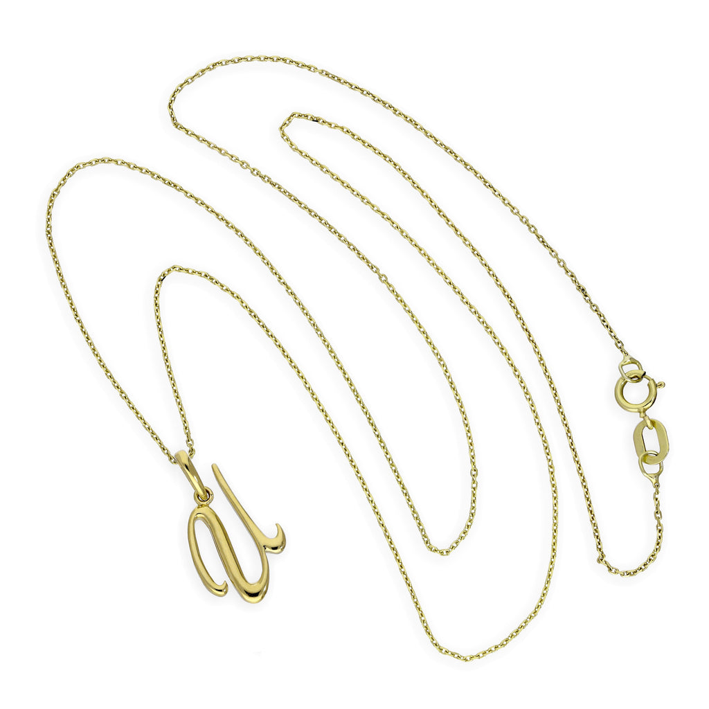 9ct Gold Fancy Calligraphy Script Letter U Pendant Necklace 16 - 20 Inches