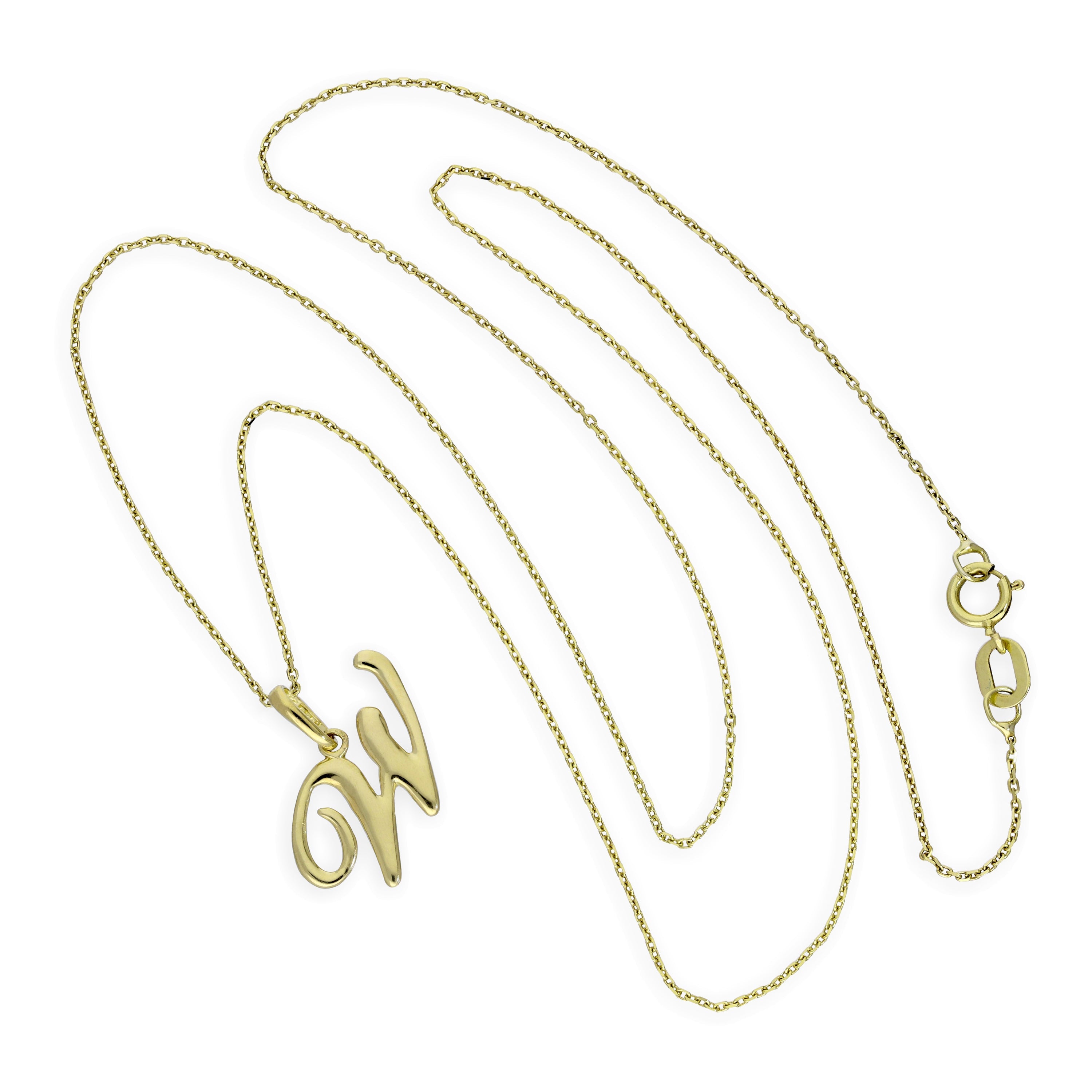 9ct Gold Fancy Calligraphy Script Letter W Pendant Necklace 16 - 20 Inches
