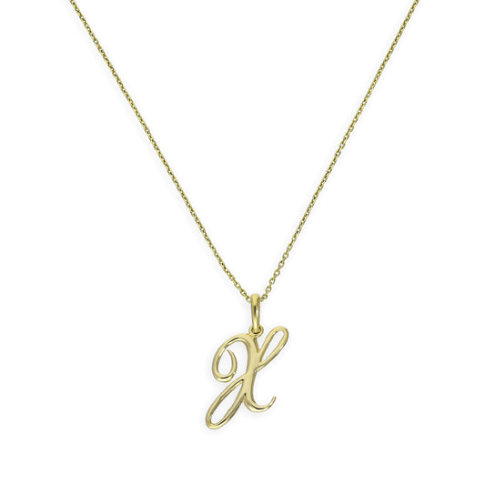 9ct Gold Fancy Calligraphy Script Letter X Pendant Necklace 16 - 20 Inches