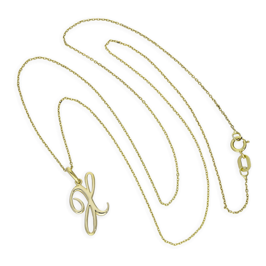 9ct Gold Fancy Calligraphy Script Letter X Pendant Necklace 16 - 20 Inches