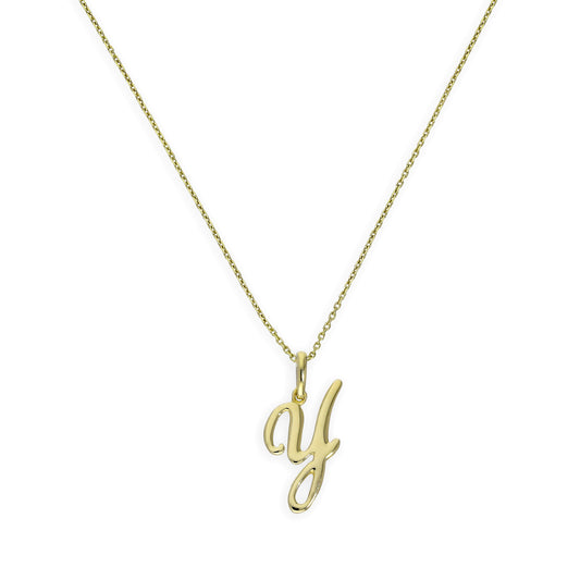 9ct Gold Fancy Calligraphy Script Letter Y Pendant Necklace 16 - 20 Inches