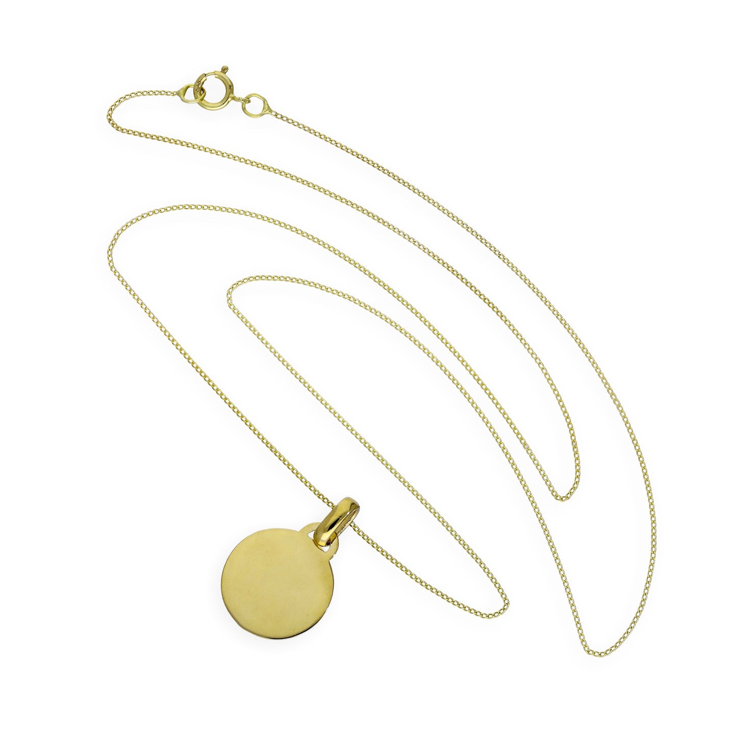 9ct Gold Small Engravable Circle Pendant Necklace 16 - 20 Inches