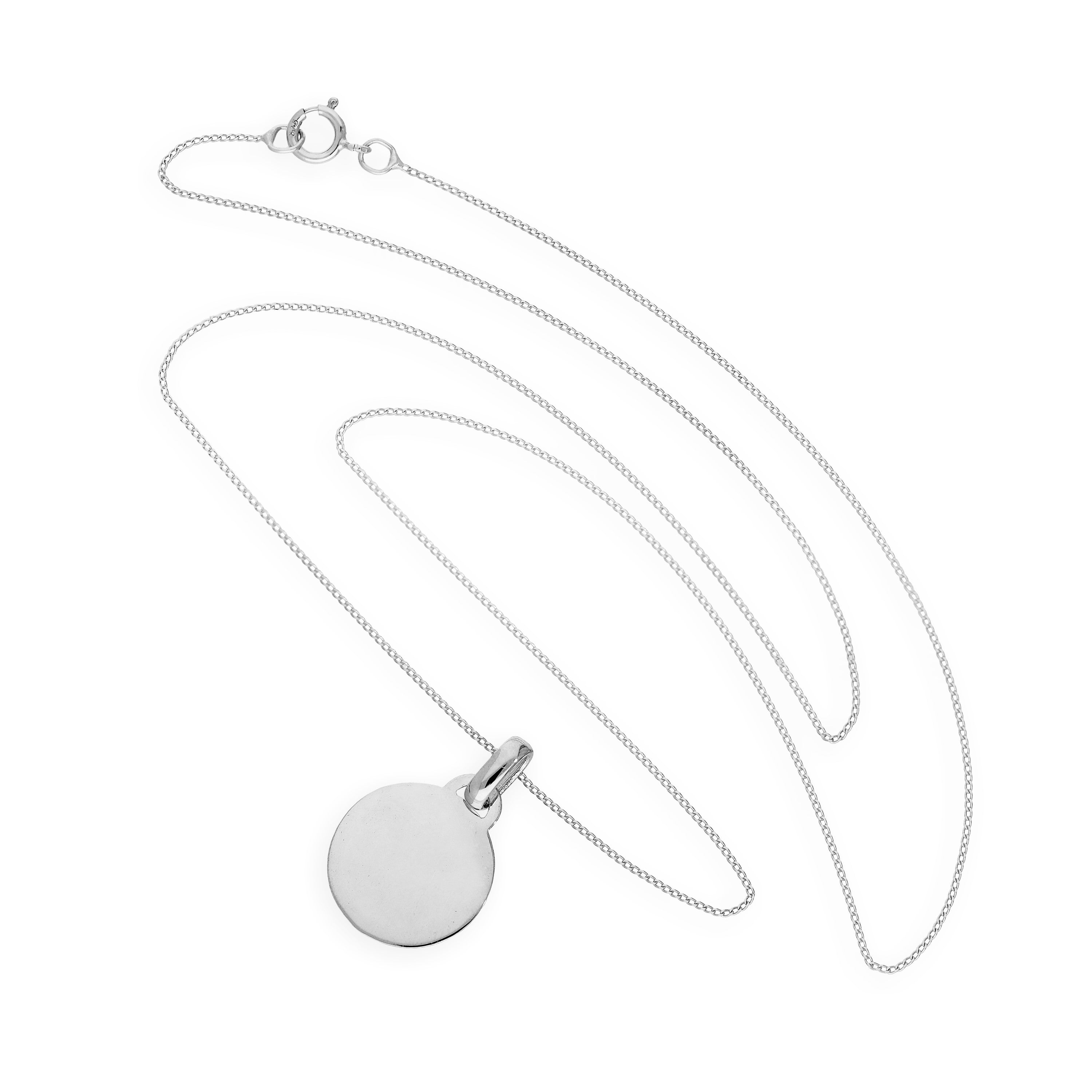 9ct White Gold Small Engravable Circle Pendant Necklace 16 - 20 Inches