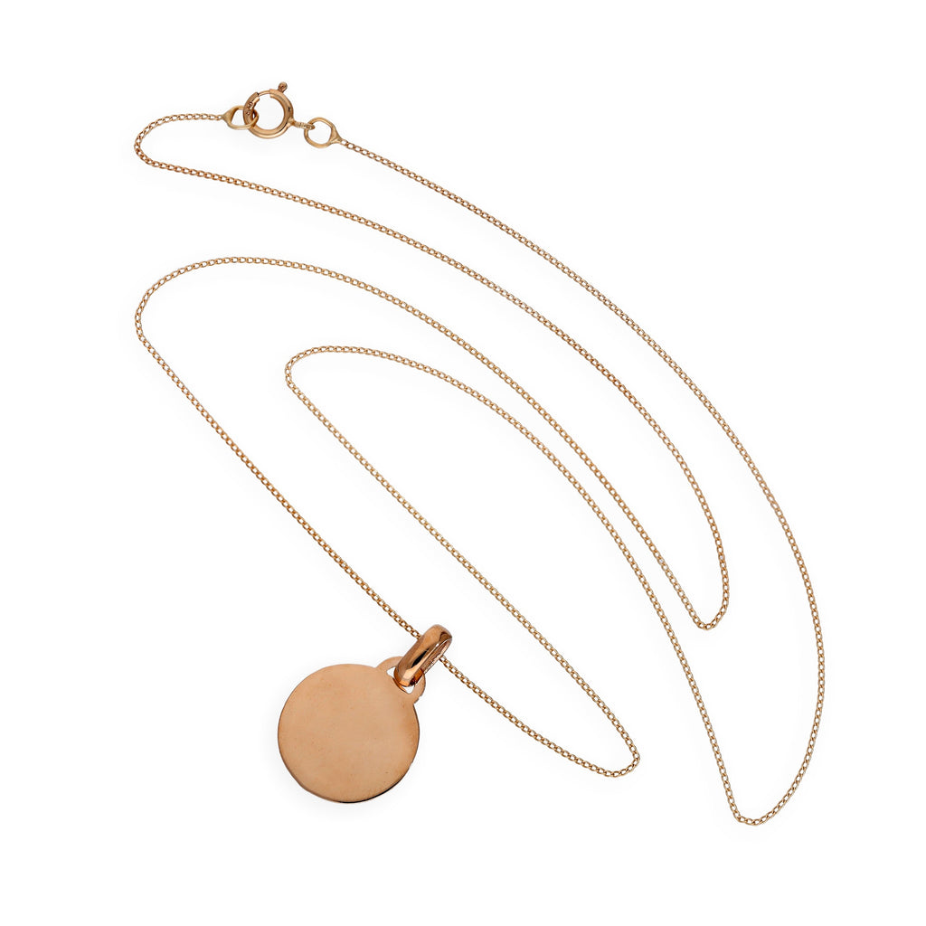 9ct Rose Gold Small Engravable Circle Pendant Necklace 16 - 18 Inches