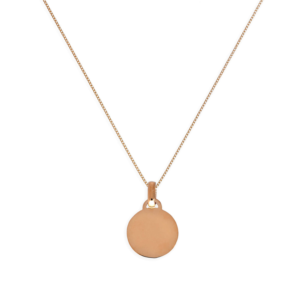 9ct Rose Gold Small Engravable Circle Pendant Necklace 16 - 18 Inches