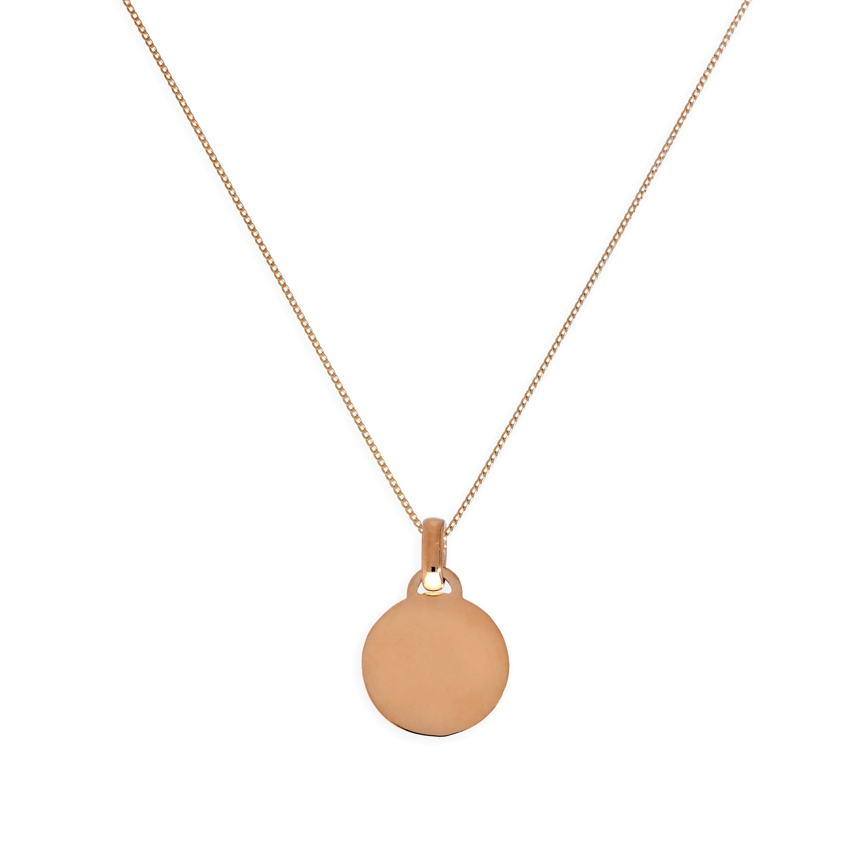 9ct Rose Gold Small Engravable Circle Pendant Necklace 16 - 18 Inches