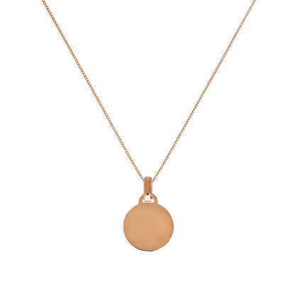 9ct Rose Gold Small Engravable Circle Pendant Necklace 16 - 18 Inches