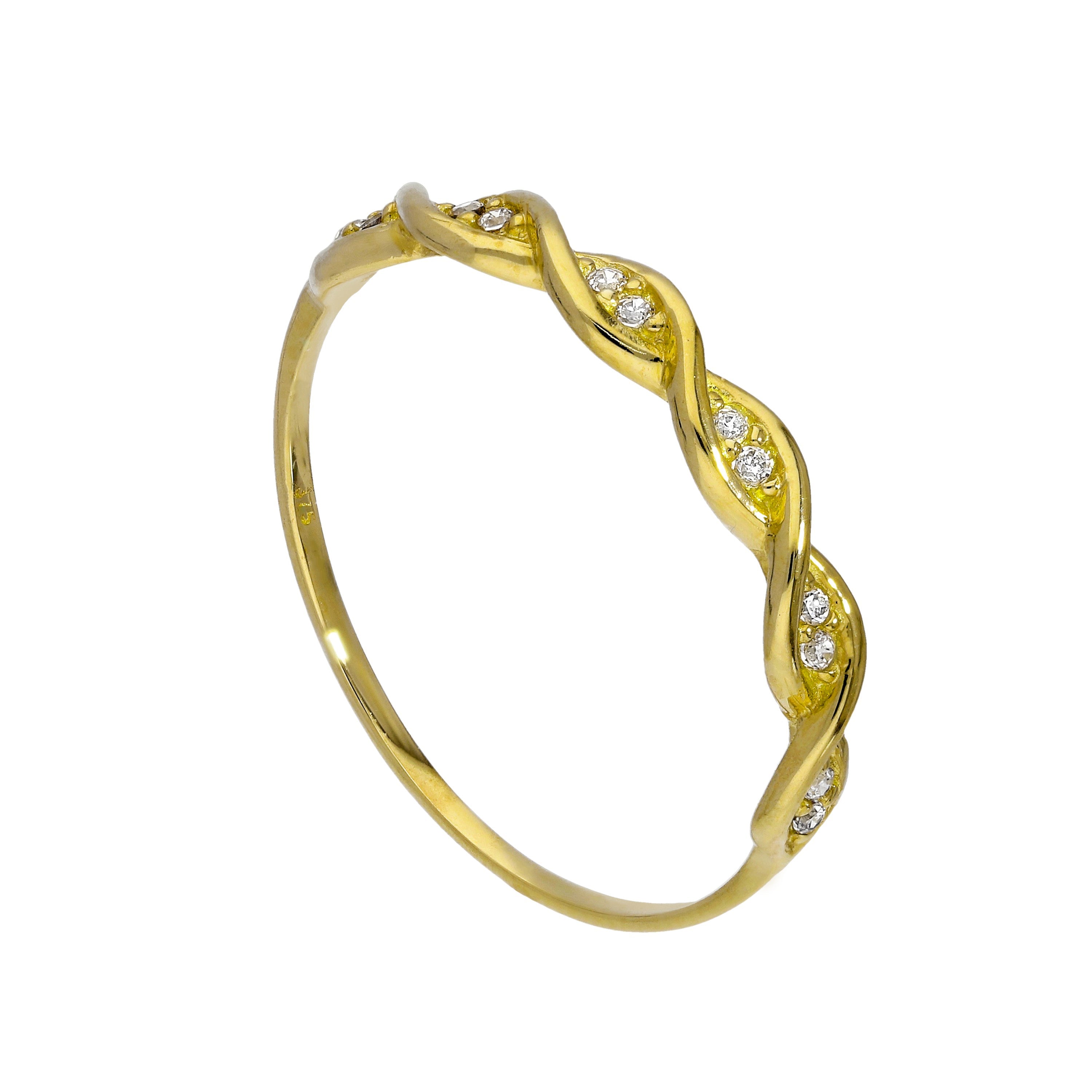 9ct Gold & Clear CZ Crystal Weave Ring Size I - U