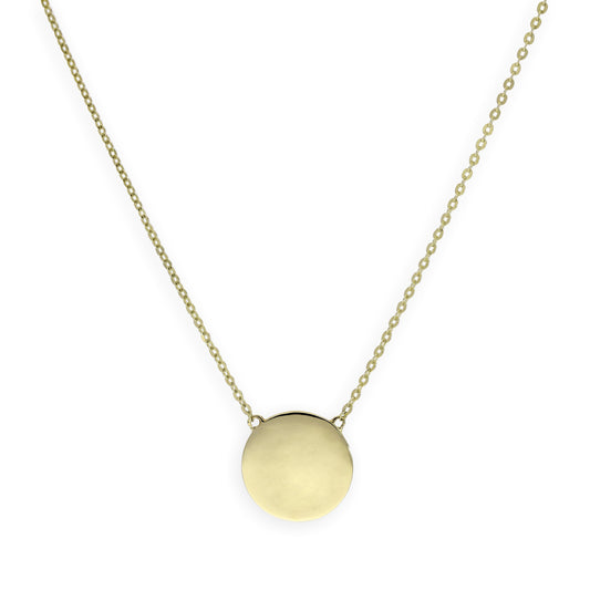 9ct Gold Engravable Round Pendant w 18 Inch Chain