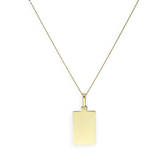 9ct Gold Engravable Rectangular Pendant Necklace 16 - 20 Inches
