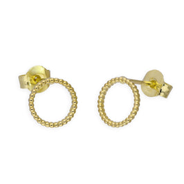 9ct Gold 7mm Beaded Open Karma Circle Stud Earrings