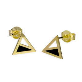 9ct Gold & Black Enamel Two Tone Triangle Stud Earrings