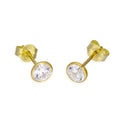 9ct Gold & Clear CZ Crystal 5mm Circle Stud Earrings