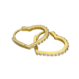 9ct Gold & Clear CZ Crystal Heart Hinged Huggie Hoops