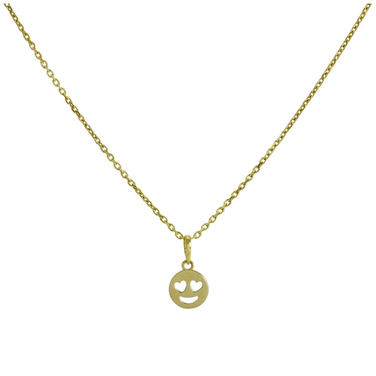 9ct Gold Heart Eyes Emoji Pendant Necklace 16 - 20 Inches