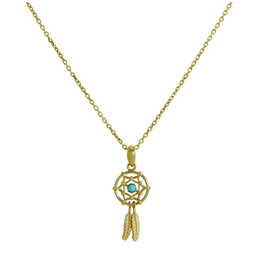 9ct Gold & Blue Enamel Dreamcatcher Pendant Necklace 16 - 20 Inches