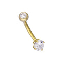 9ct Gold & 6mm Clear CZ Crystal 15Ga Belly Bar