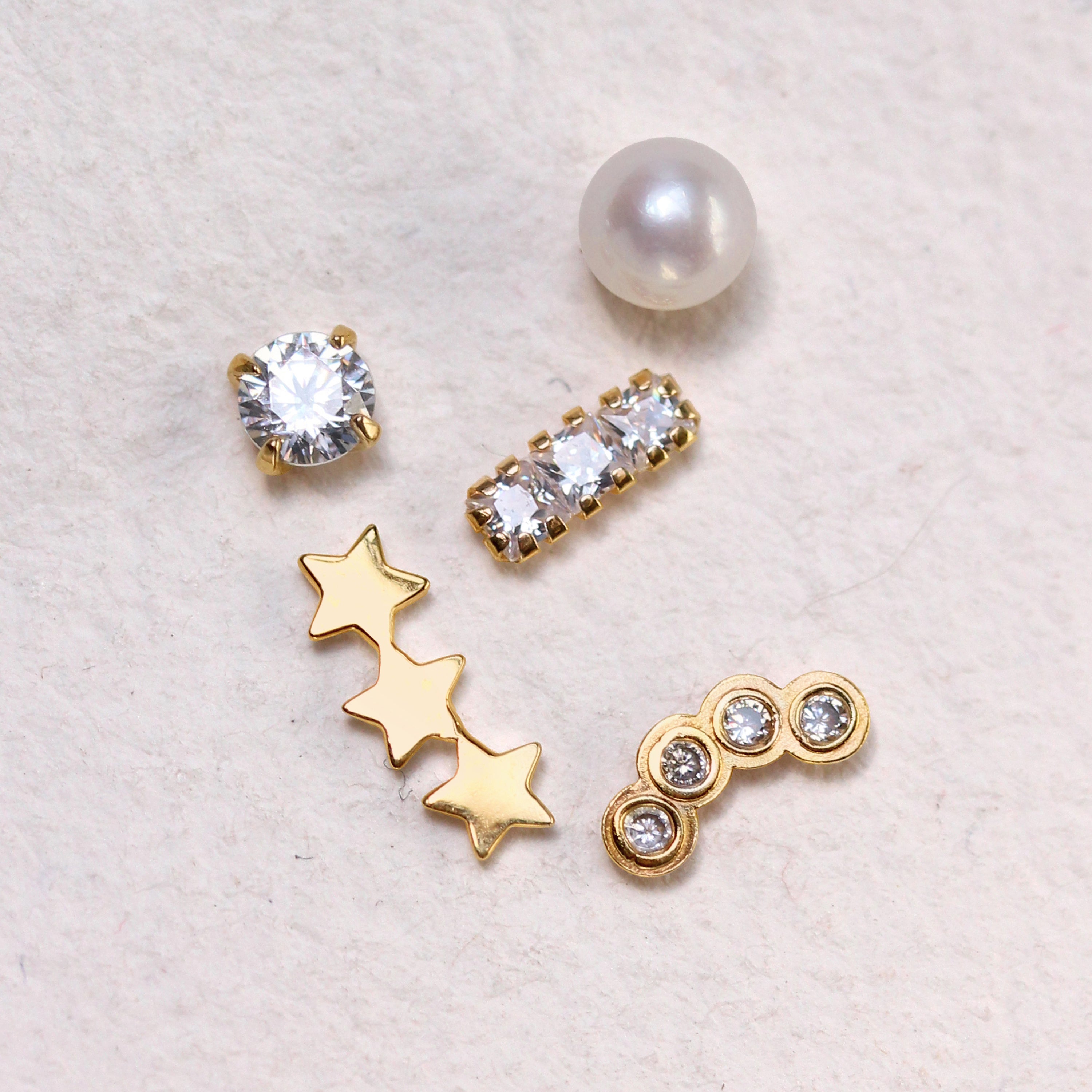 9ct Gold Triple Square Clear CZ Labret Cartilage Piercing